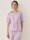 LINTICO 100% Linen Short-Sleeve Round Neck Button Detail Top & Pants Set SASHA — lifestyle worn / used context