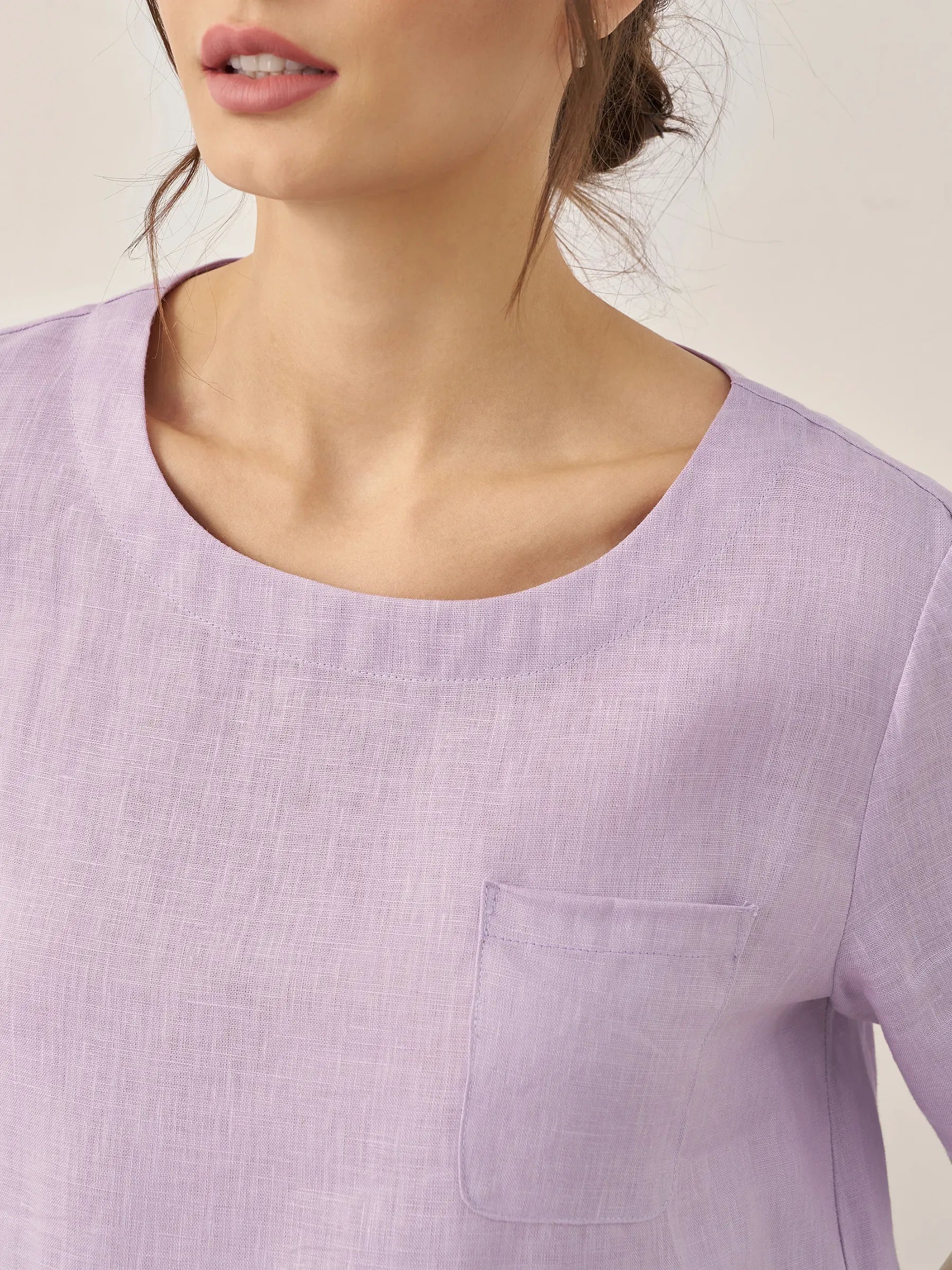 LINTICO 100% Linen Short-Sleeve Round Neck Button Detail Top & Pants Set SASHA — detail shot 7