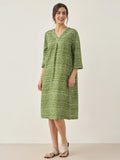 LINTICO 100% Linen V-Neck Dot Midi Dress LIRA — main product shot