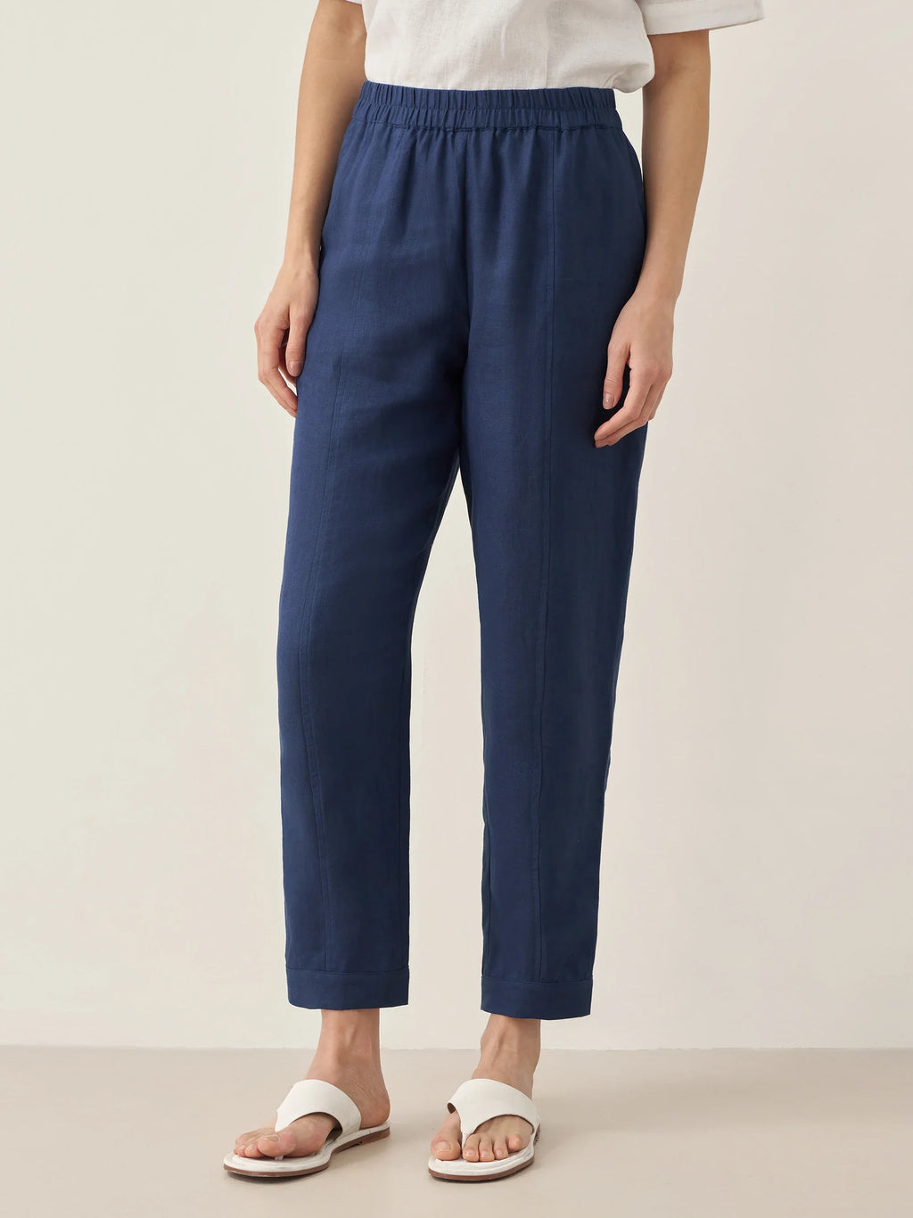 LINTICO 100% Linen Straight-Leg Pants with Elastic Waist PATRICE — detail shot 8