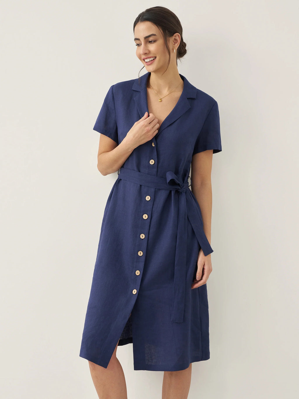 LINTICO LINTICO 100% Linen V-Neck Button-Front Shirt Dress EILEEN — detail shot 6