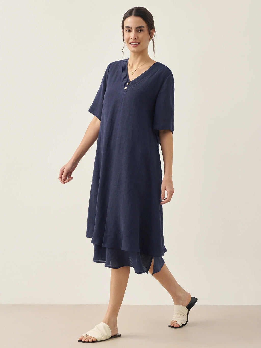 100% Linen V-Neck Double-Layer Mini Dress JAYDA