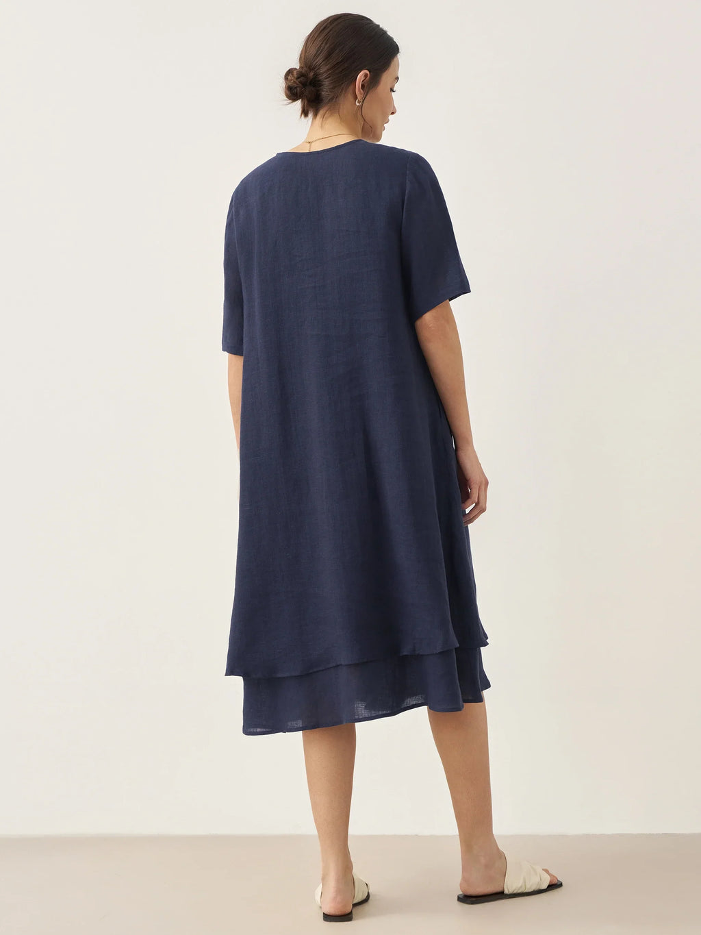 100% Linen V-Neck Double-Layer Mini Dress JAYDA