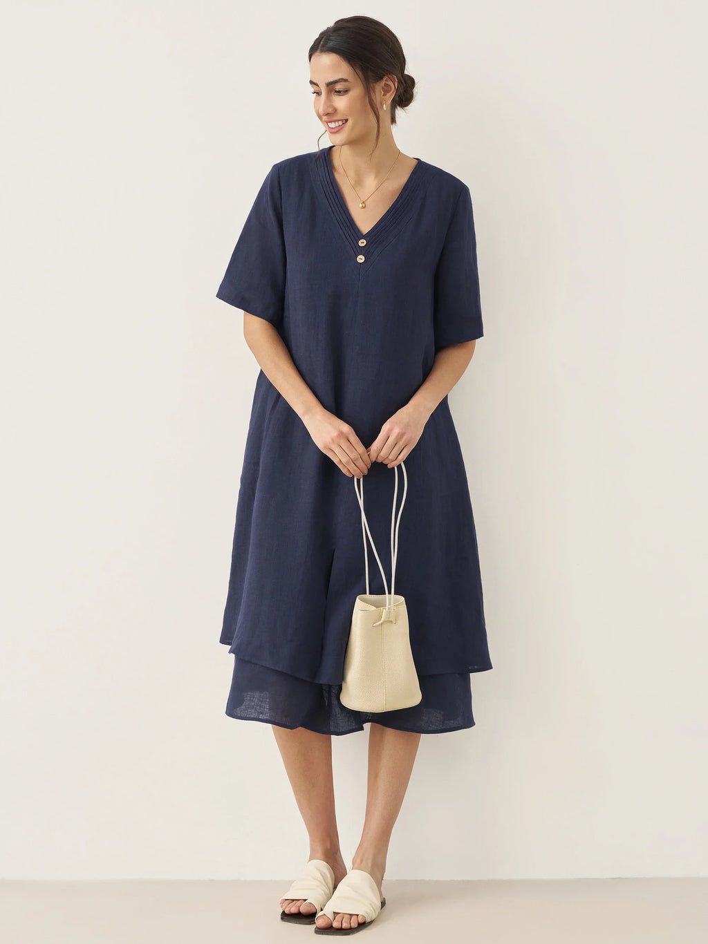 100% Linen V-Neck Double-Layer Mini Dress JAYDA