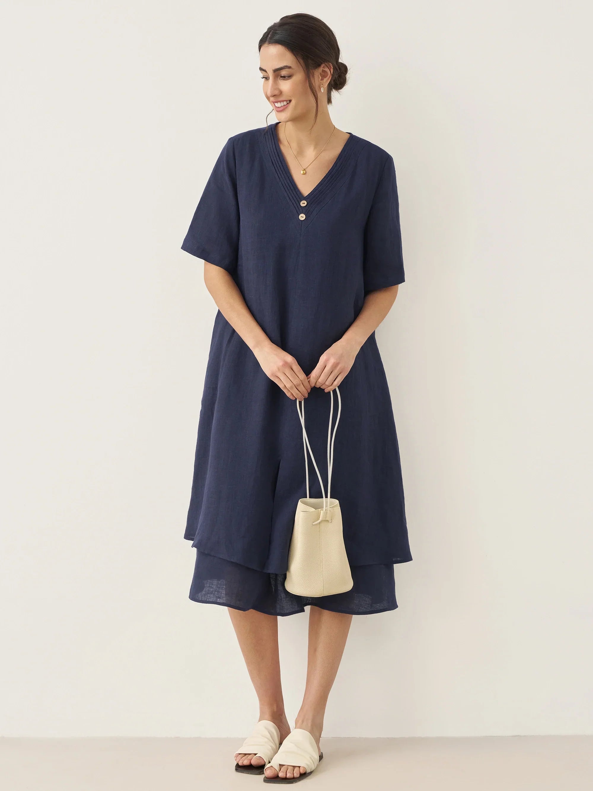 100% Linen V-Neck Double-Layer Mini Dress JAYDA
