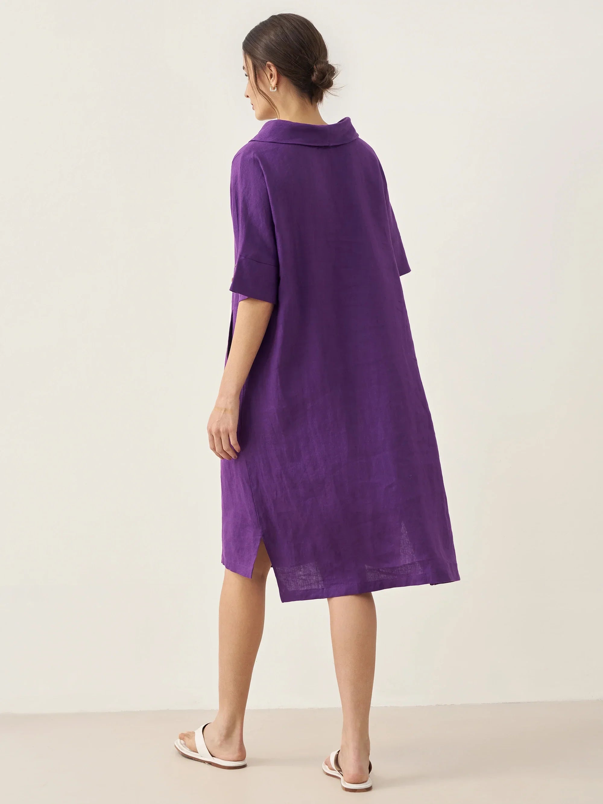 LINTICO LINTICO 100% Linen V-Neck Pullover Midi Dress AUBREY — dresses-midi dresses-linen category context