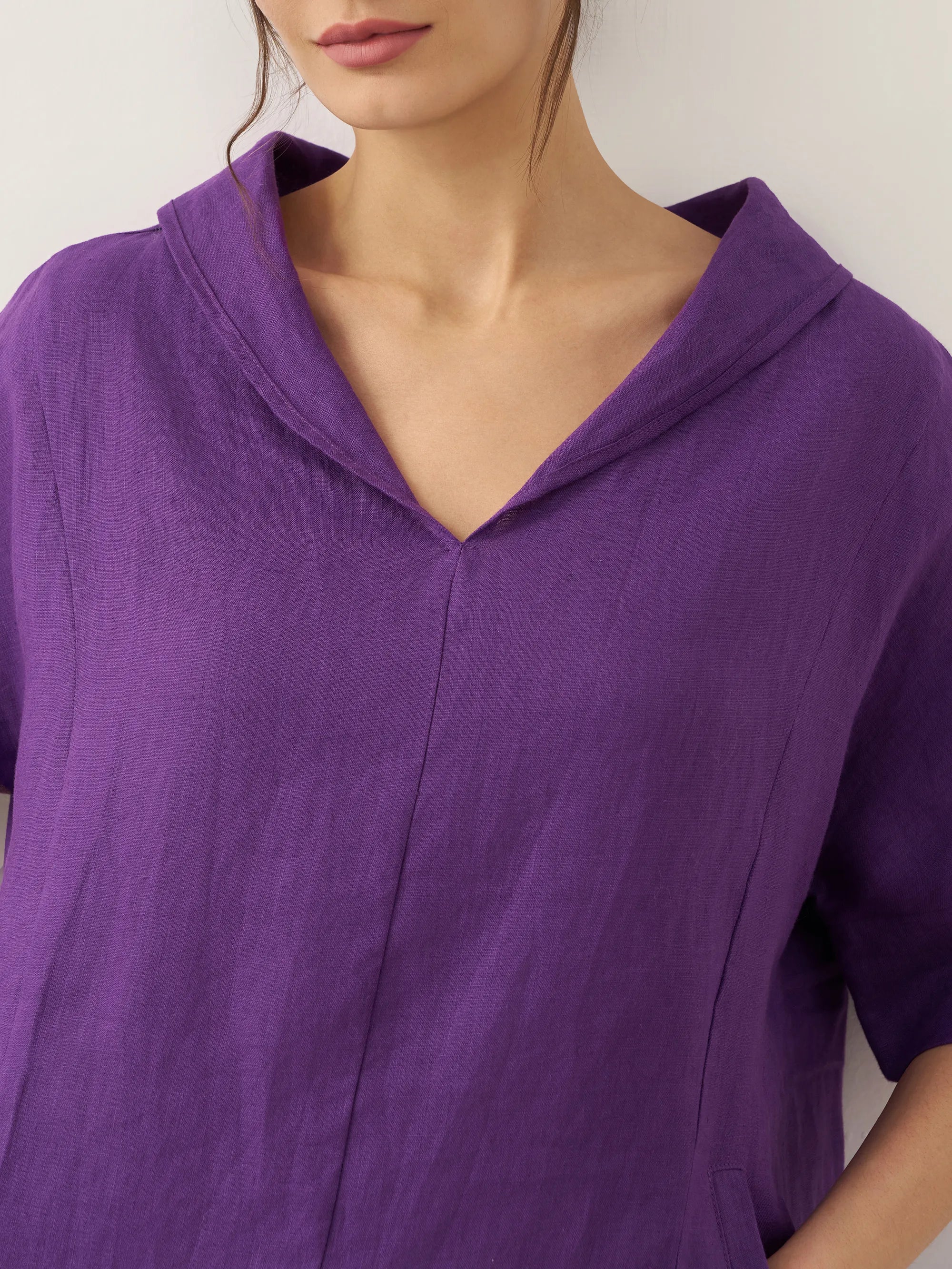 LINTICO LINTICO 100% Linen V-Neck Pullover Midi Dress AUBREY — lifestyle worn / used context