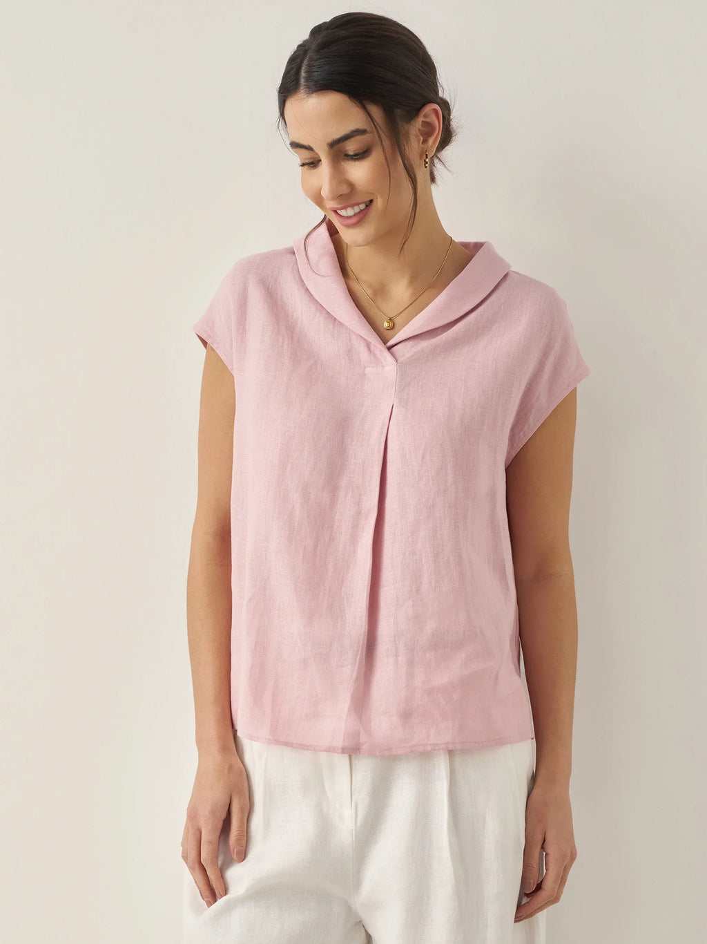 LINTICO 100% Linen Shawl V-Neck Cap Sleeves Top ELARA — main product shot