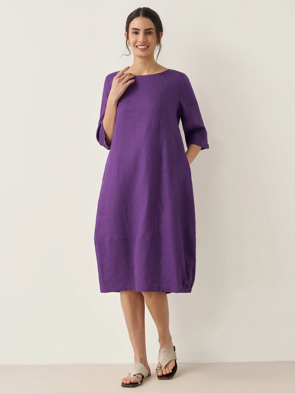 LINTICO 100% Linen Collarless Mid-Length Dress SOFIA — main product shot