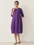 LINTICO 100% Linen Collarless Mid-Length Dress SOFIA — main product shot