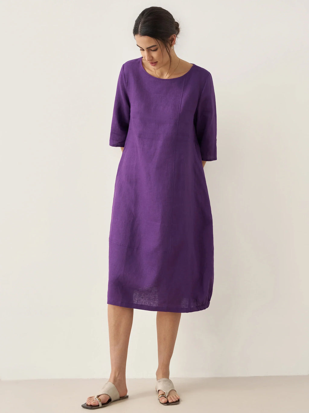 LINTICO 100% Linen Collarless Mid-Length Dress SOFIA — detail shot 9