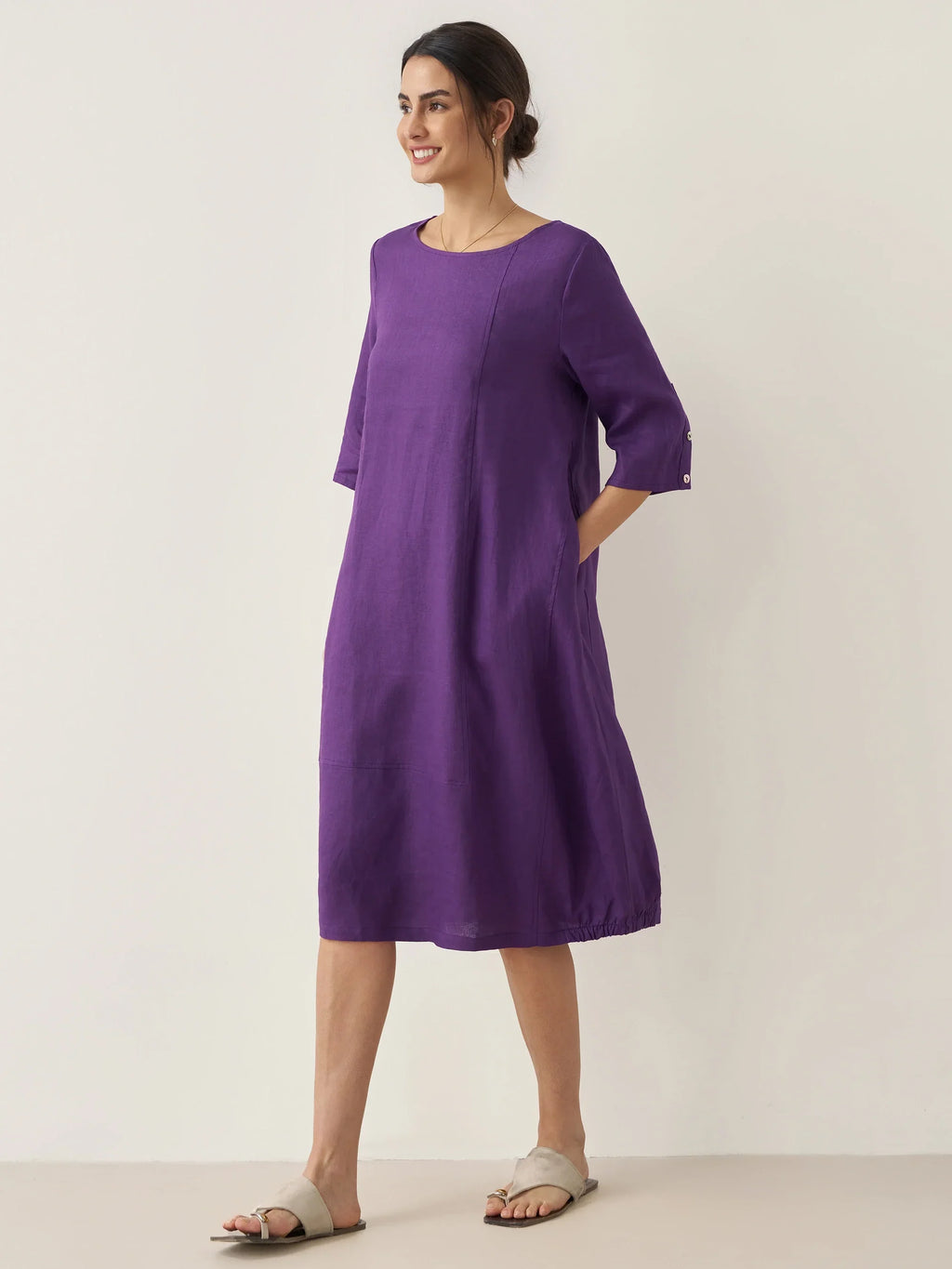 LINTICO 100% Linen Collarless Mid-Length Dress SOFIA — detail shot 10