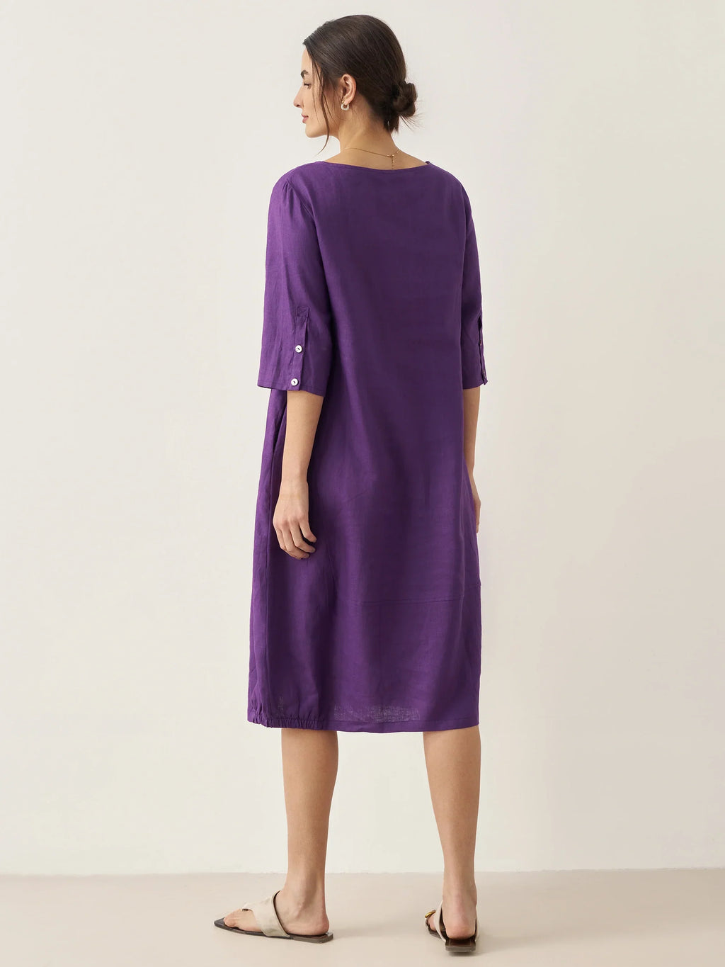 LINTICO 100% Linen Collarless Mid-Length Dress SOFIA — detail shot 8