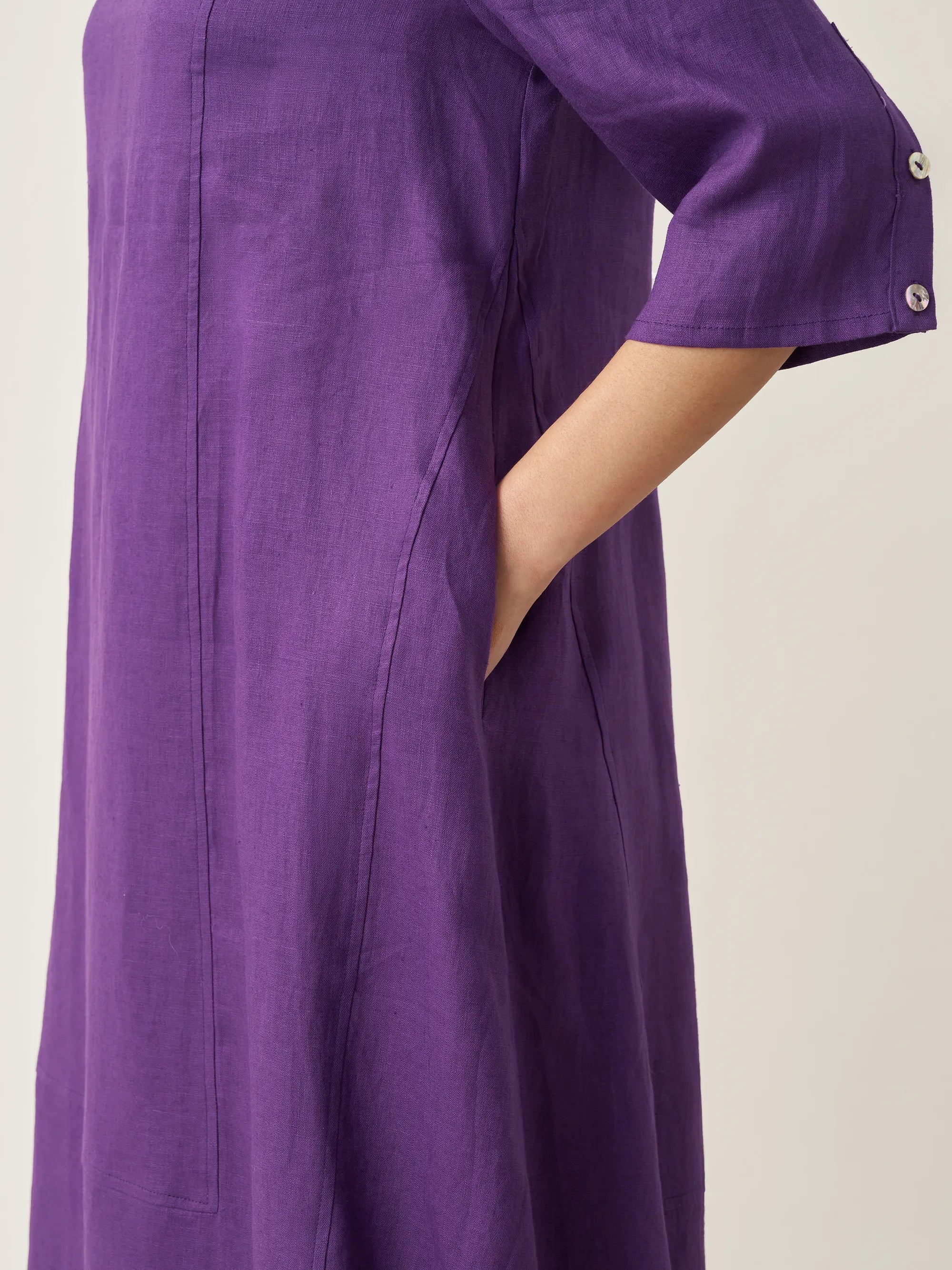 LINTICO 100% Linen Collarless Mid-Length Dress SOFIA — main product shot