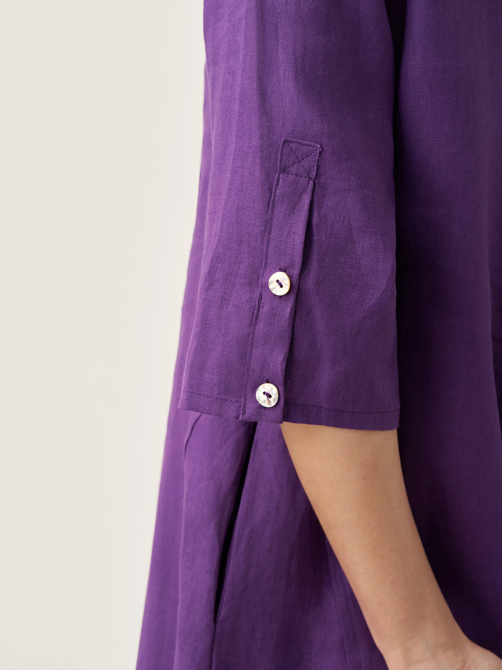 LINTICO 100% Linen Collarless Mid-Length Dress SOFIA — product on model