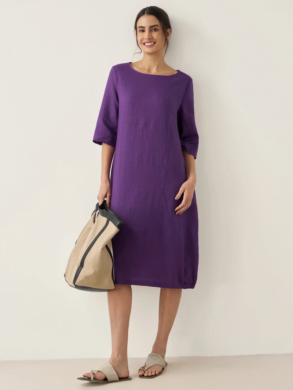 LINTICO 100% Linen Collarless Mid-Length Dress SOFIA — comparison shot