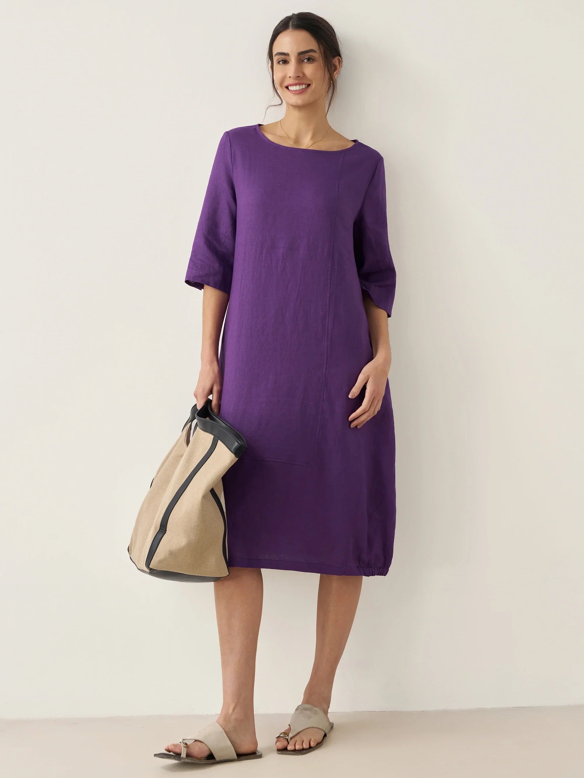LINTICO 100% Linen Collarless Mid-Length Dress SOFIA — comparison shot