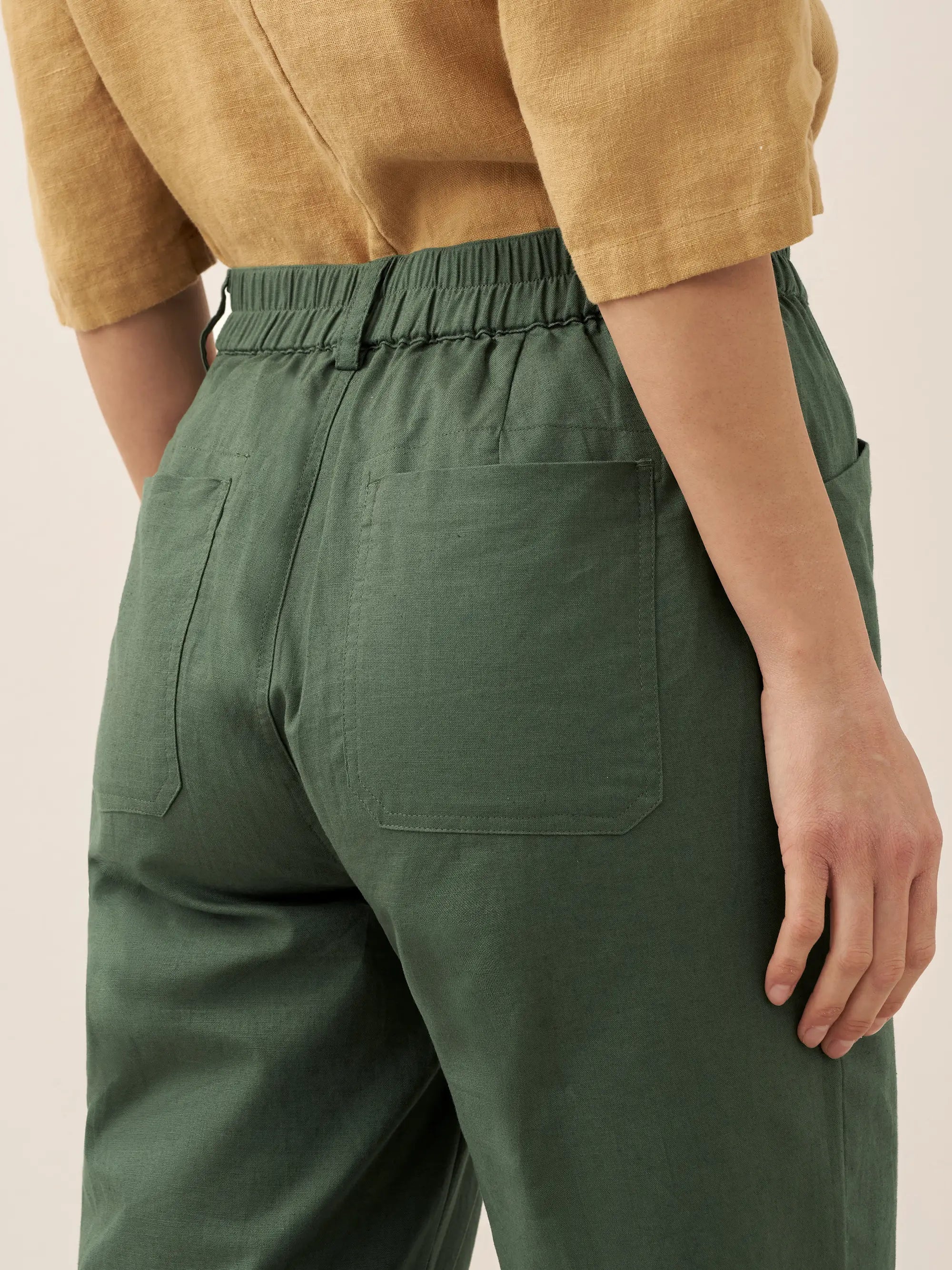 LINTICO Linen Simple Button Fly Trousers HEIDI — back view