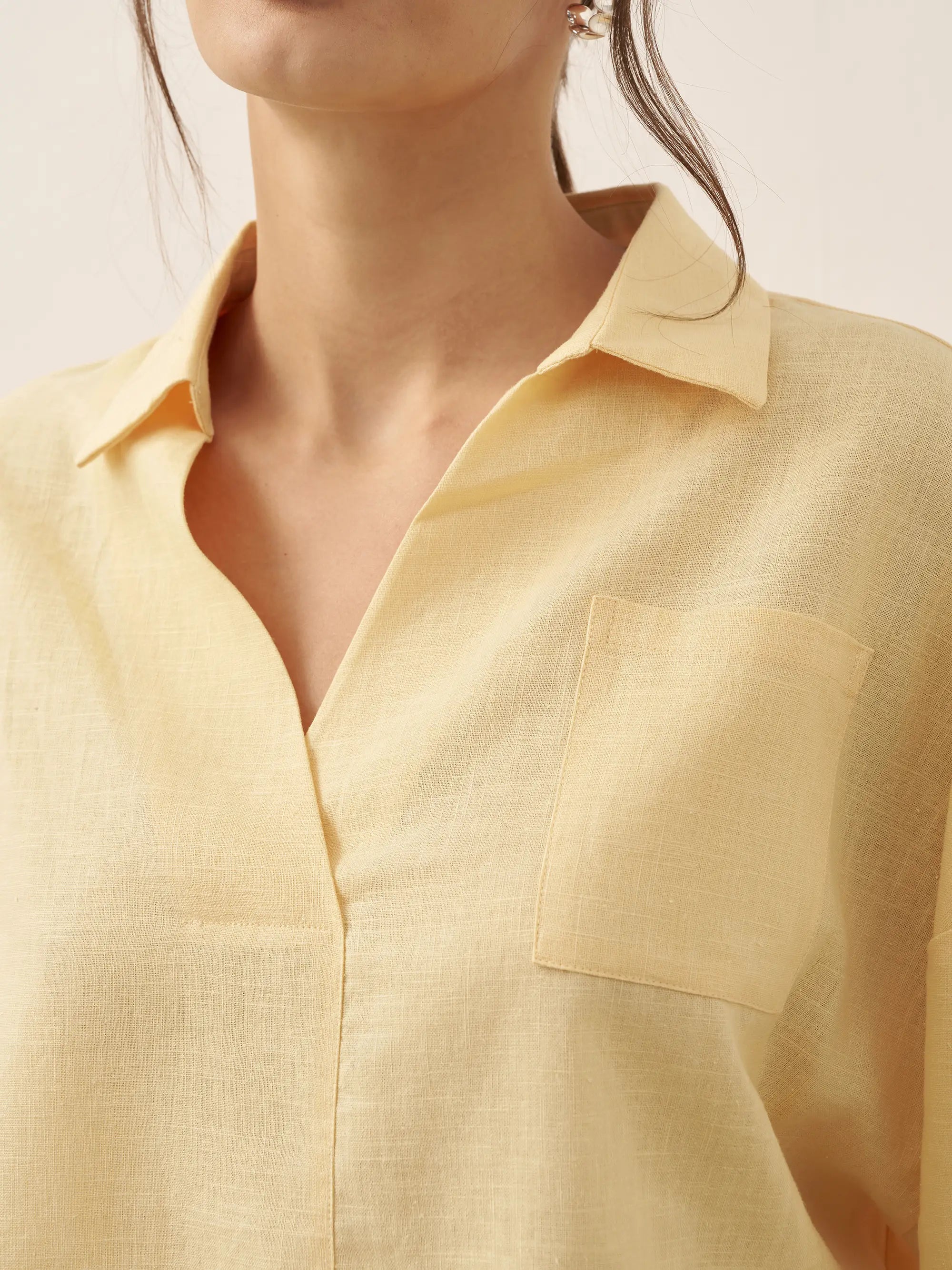 LINTICO Linen Oversized Fit Pocket Shirt ELOWEN — color detail