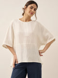 LINTICO LINTICO 100% Linen Round Neck Mid-Sleeve Top ROBYN — construction detail