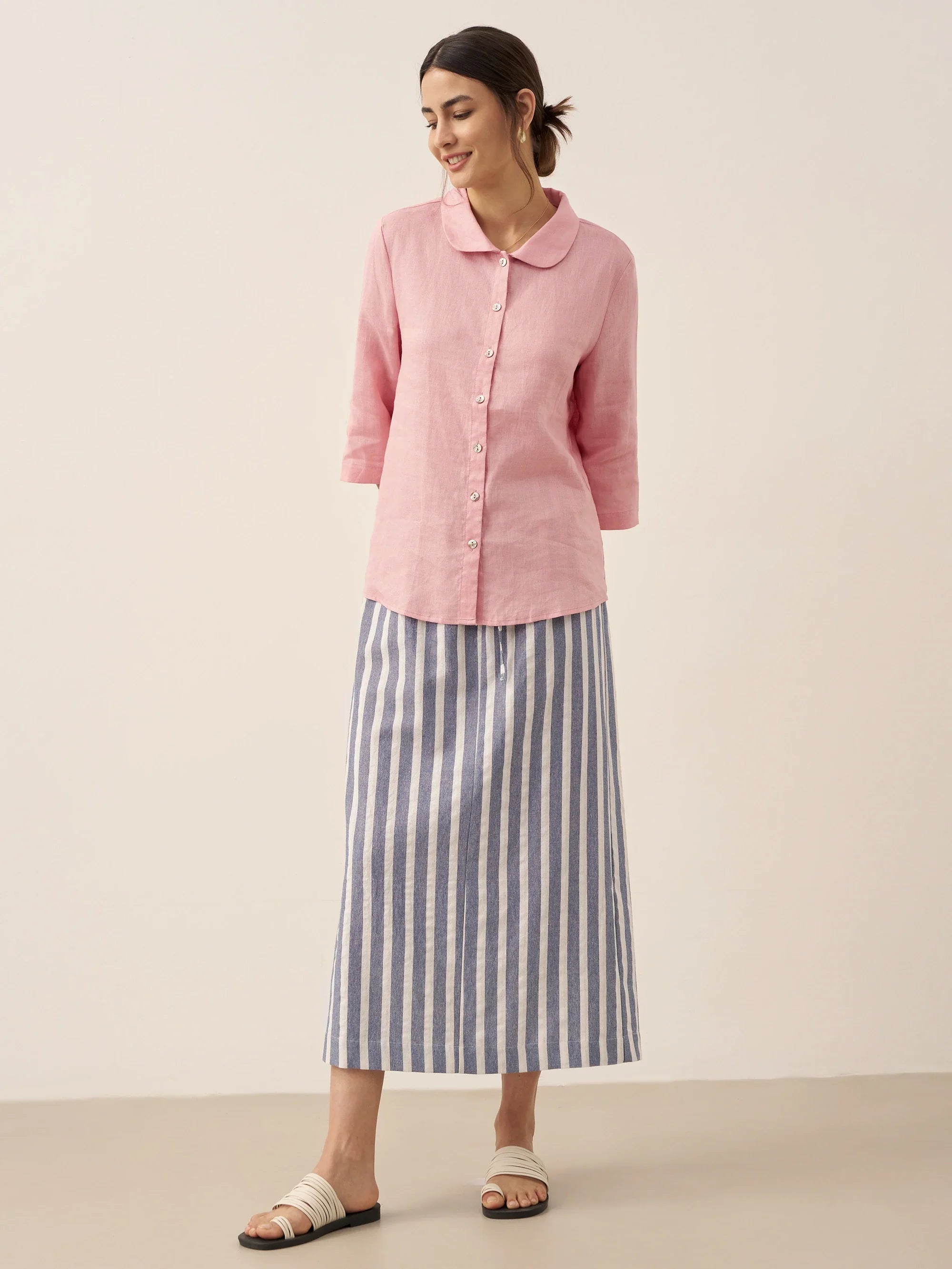 LINTICO Linen Striped Drawstring Skirt ELISE — detail shot 7
