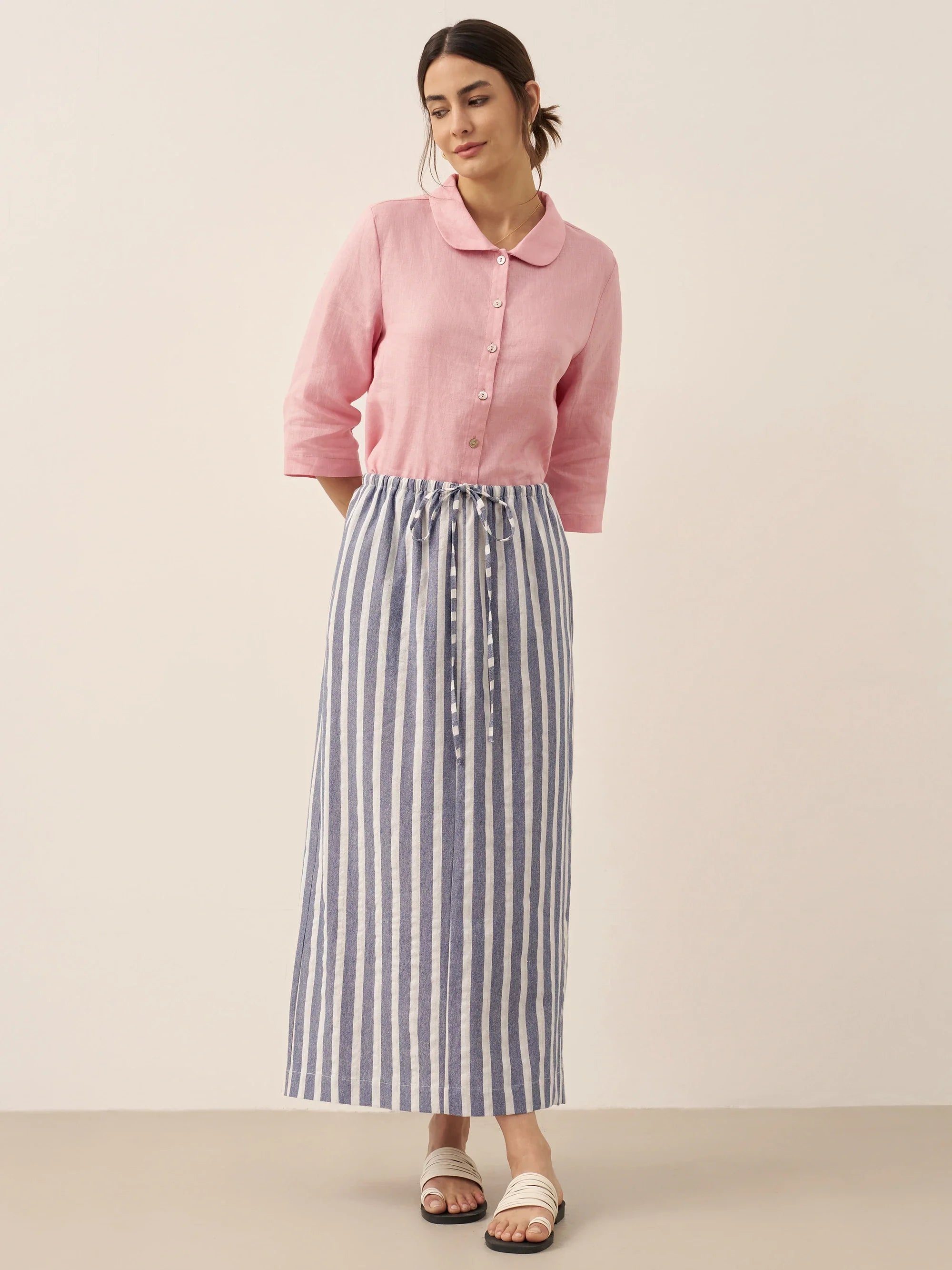 LINTICO Linen Striped Drawstring Skirt ELISE — detail shot 6