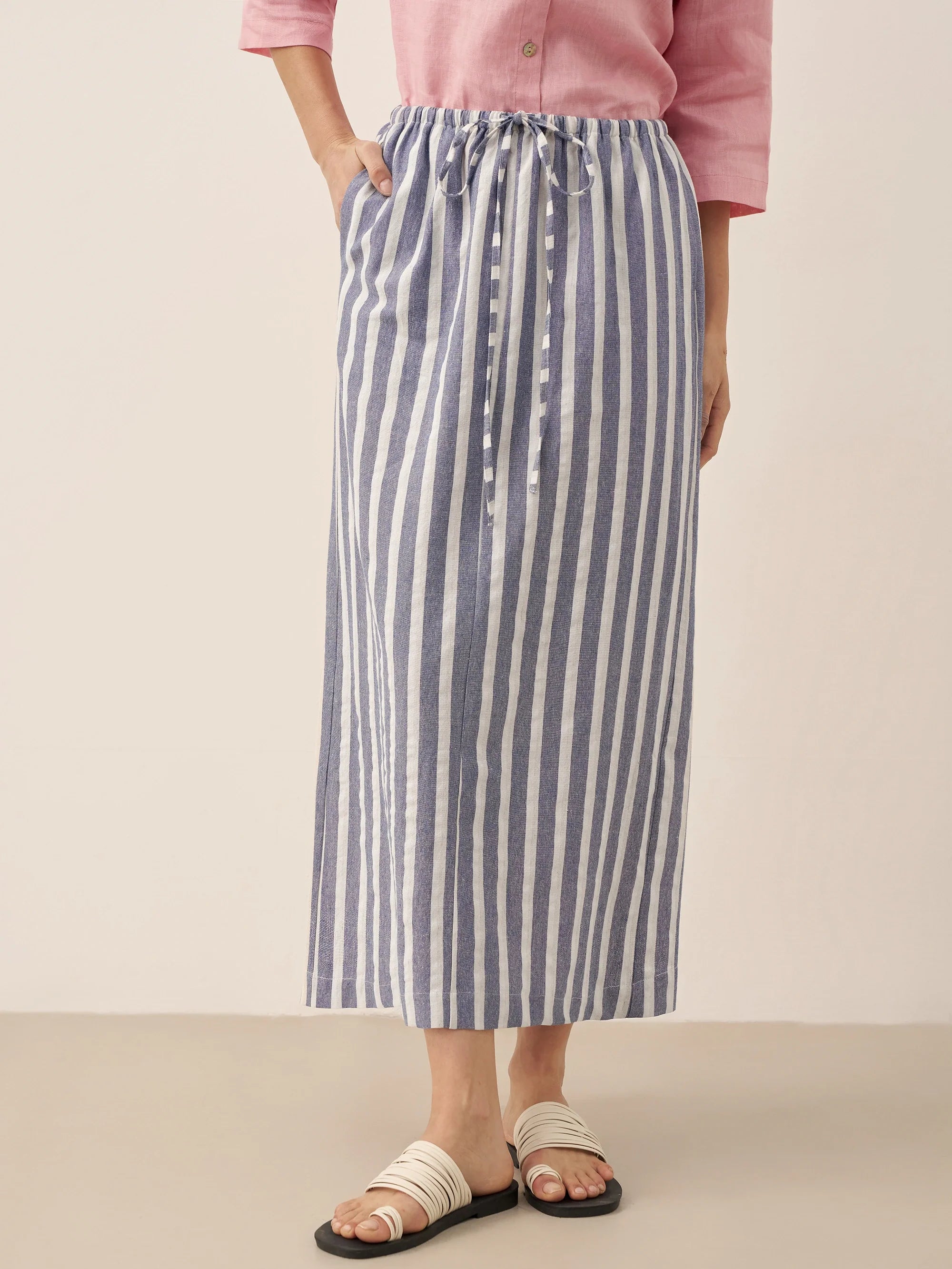 LINTICO Linen Striped Drawstring Skirt ELISE — main product shot