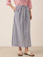 LINTICO Linen Striped Drawstring Skirt ELISE — LINTICO branding close-up