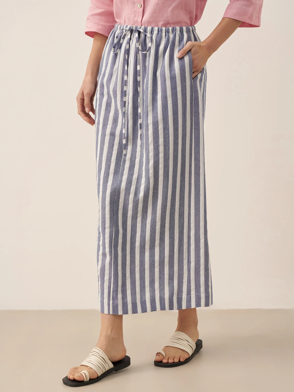LINTICO Linen Striped Drawstring Skirt ELISE — construction detail