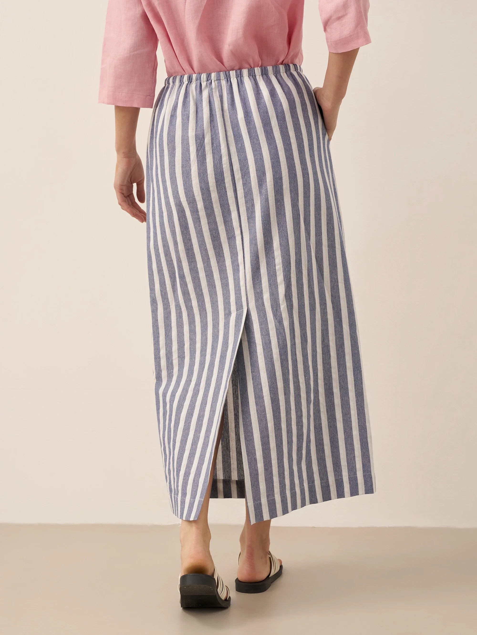 LINTICO Linen Striped Drawstring Skirt ELISE — bottoms-skirts-linen blend category context