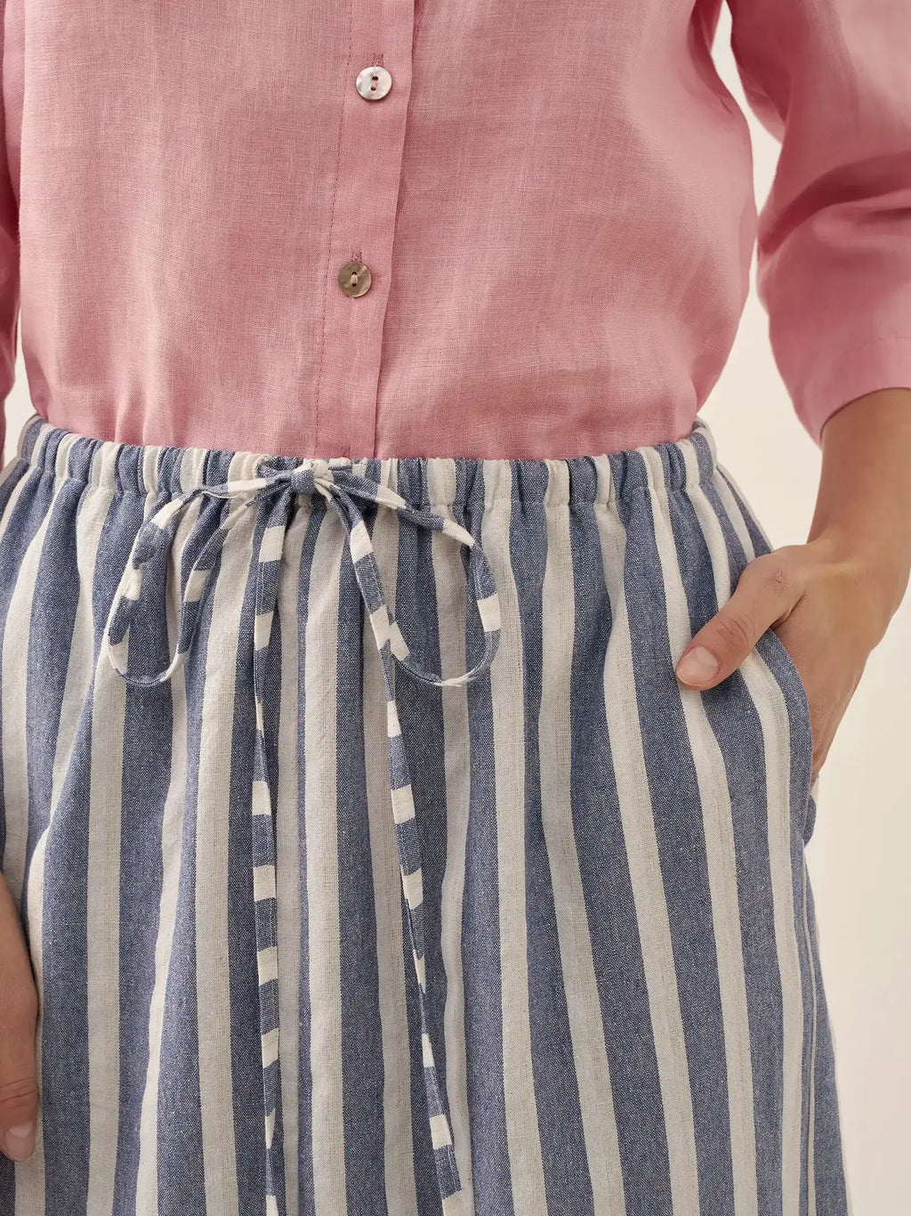 LINTICO Linen Striped Drawstring Skirt ELISE — detail shot 9