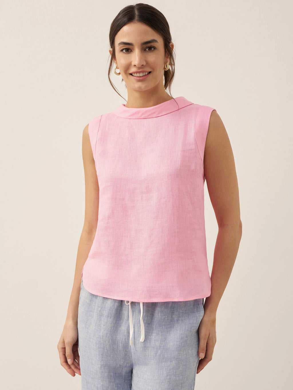 LINTICO 100% Linen Draped Collar Tank Top JACQUELINE — main product shot