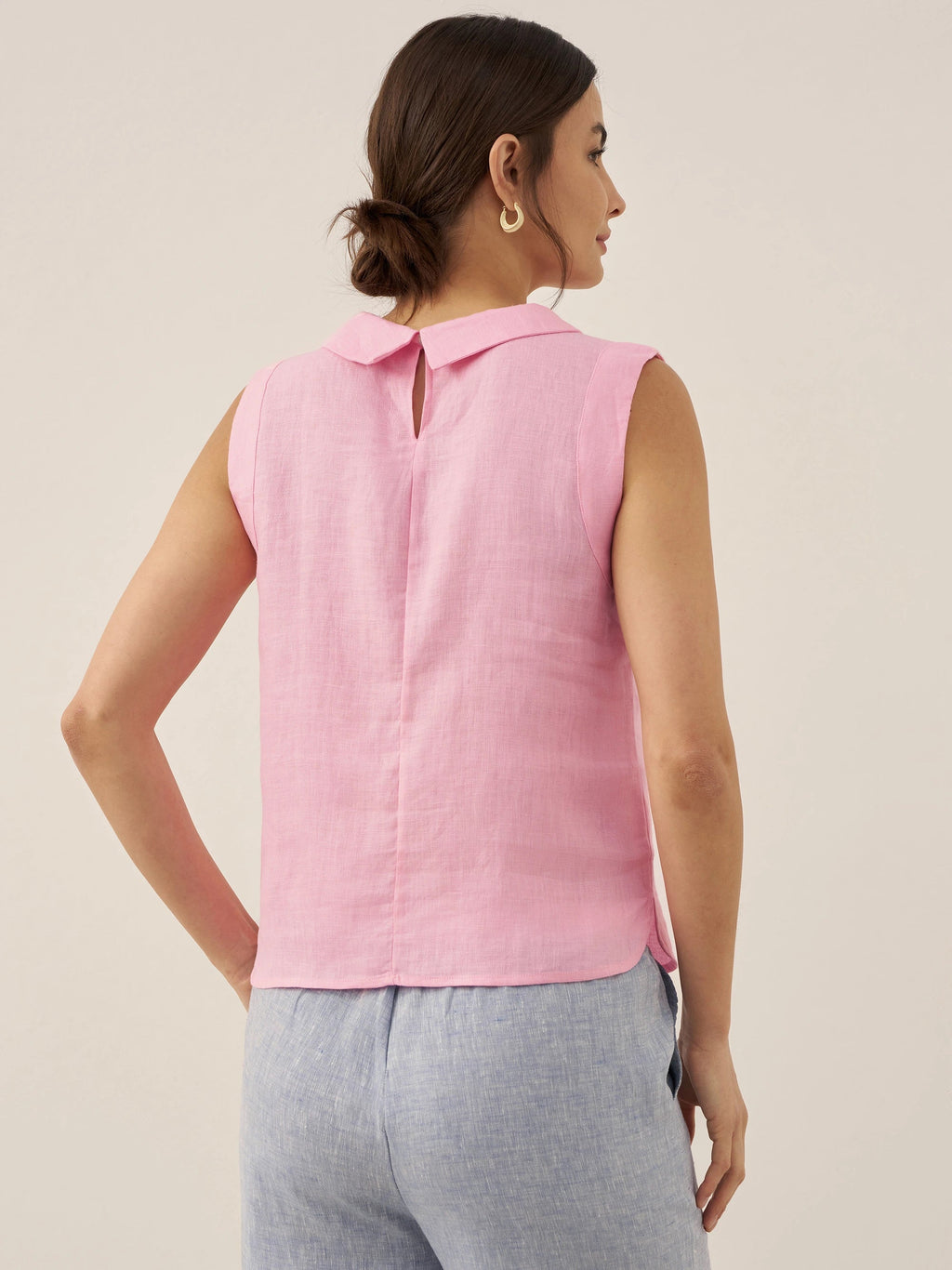 LINTICO 100% Linen Draped Collar Tank Top — tops-tanks-linen category context
