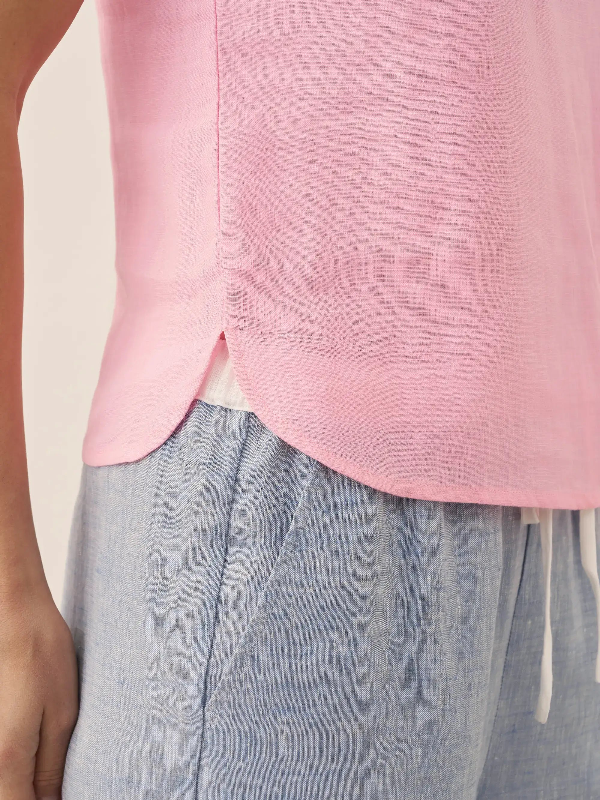 LINTICO 100% Linen Draped Collar Tank Top — detail shot 10