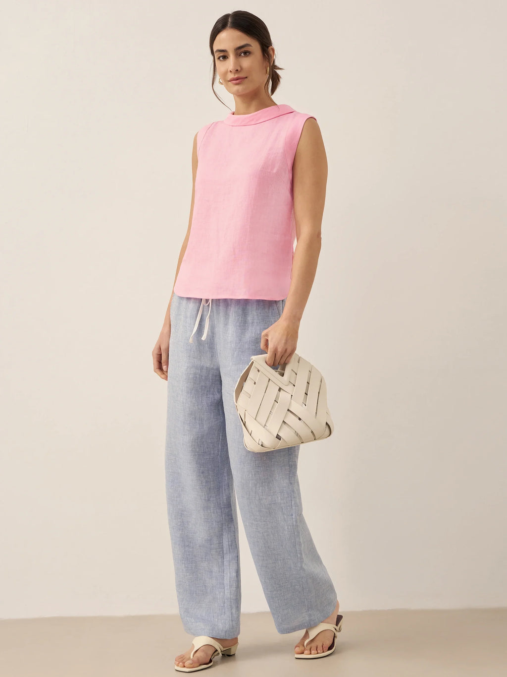 LINTICO 100% Linen Draped Collar Tank Top — detail shot 6