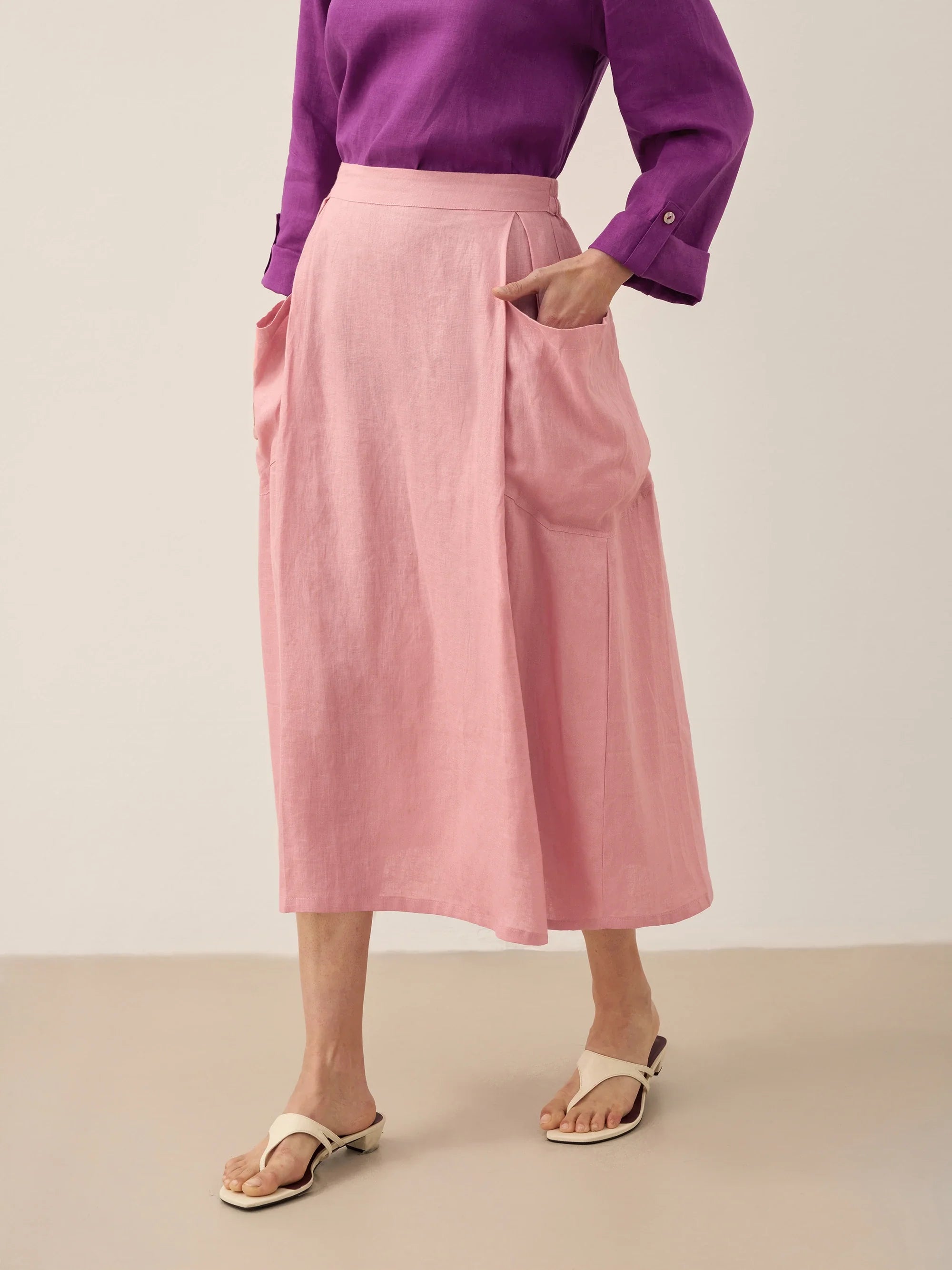 LINTICO 100% Linen Elastic Waist Skirt MARINA — detail shot 9