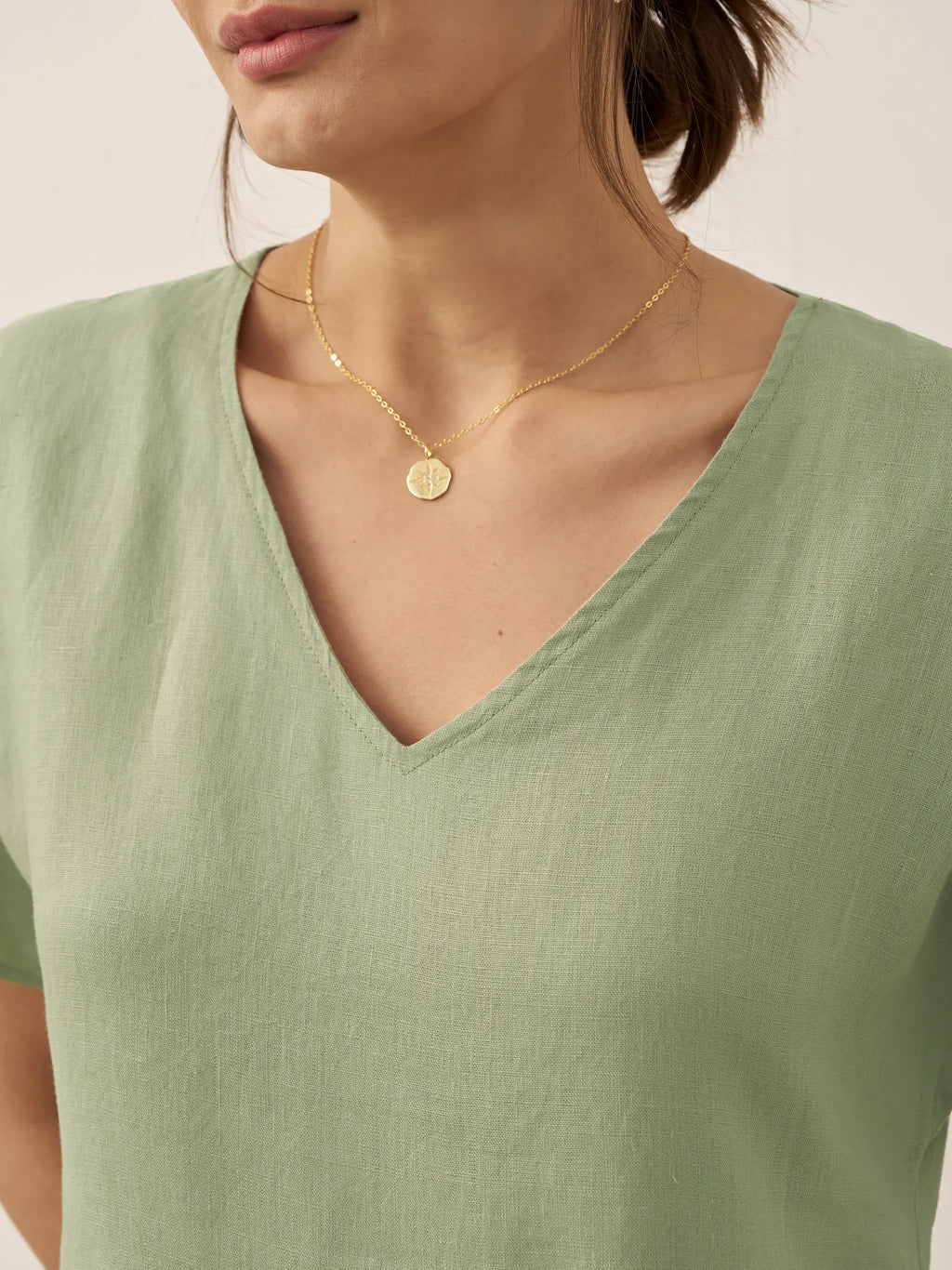 LINTICO 100% Linen V-Neck Pockets Swing Dress AINSLEY — detail shot 7