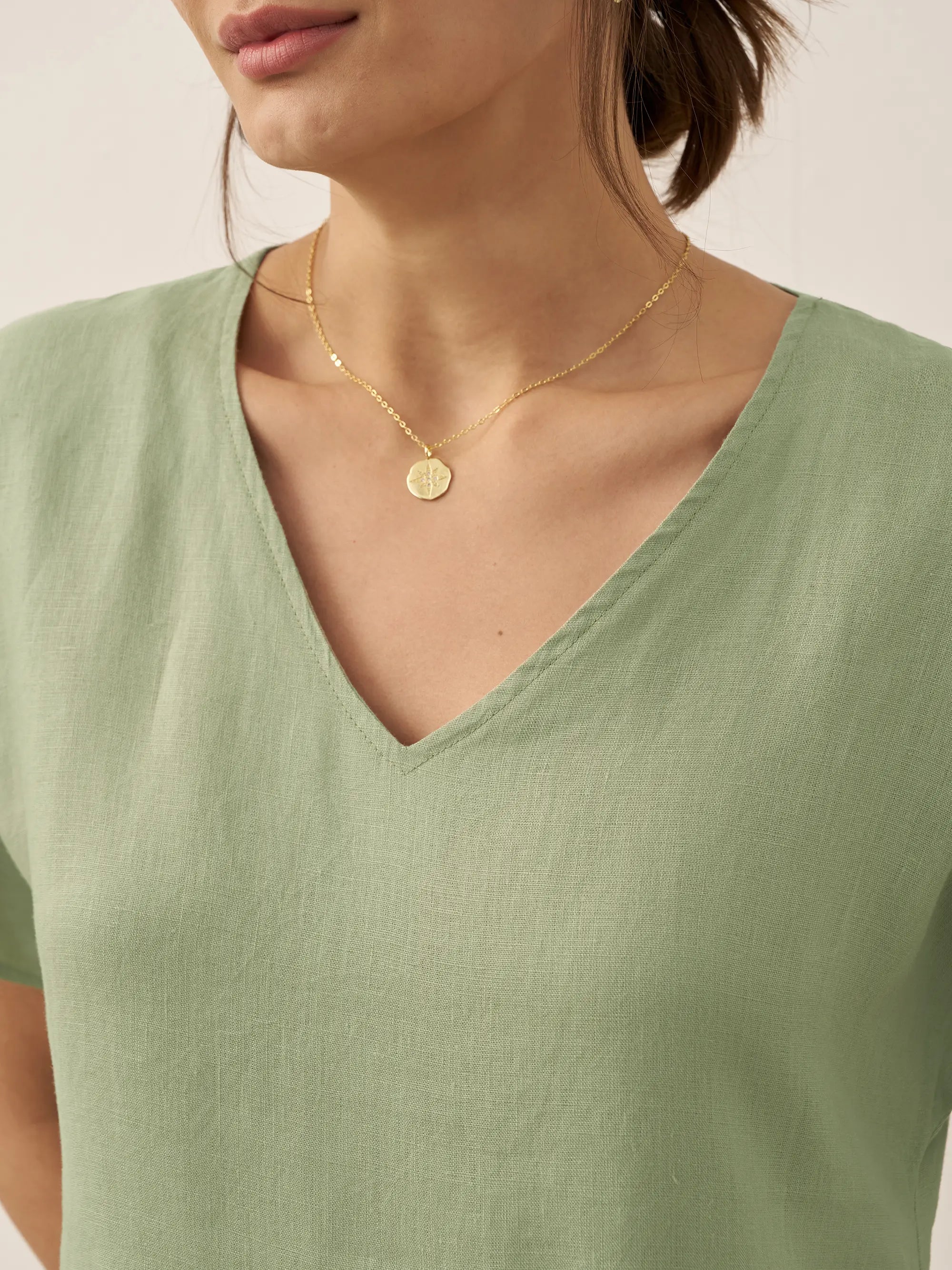 LINTICO 100% Linen V-Neck Pockets Swing Dress AINSLEY — detail shot 7