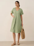LINTICO 100% Linen V-Neck Pockets Swing Dress AINSLEY — main product shot