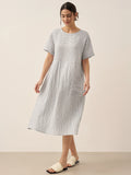 LINTICO 100% Linen Pinstripe Paneled Short-Sleeved Dress MORGAN — color detail