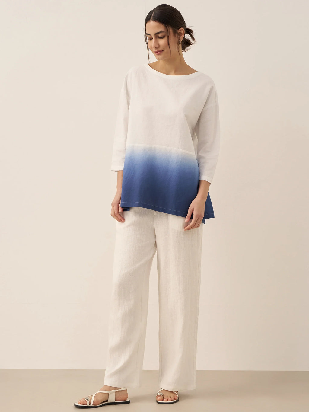 LINTICO Linen White Boat Neck Oversized Top AVA — size reference