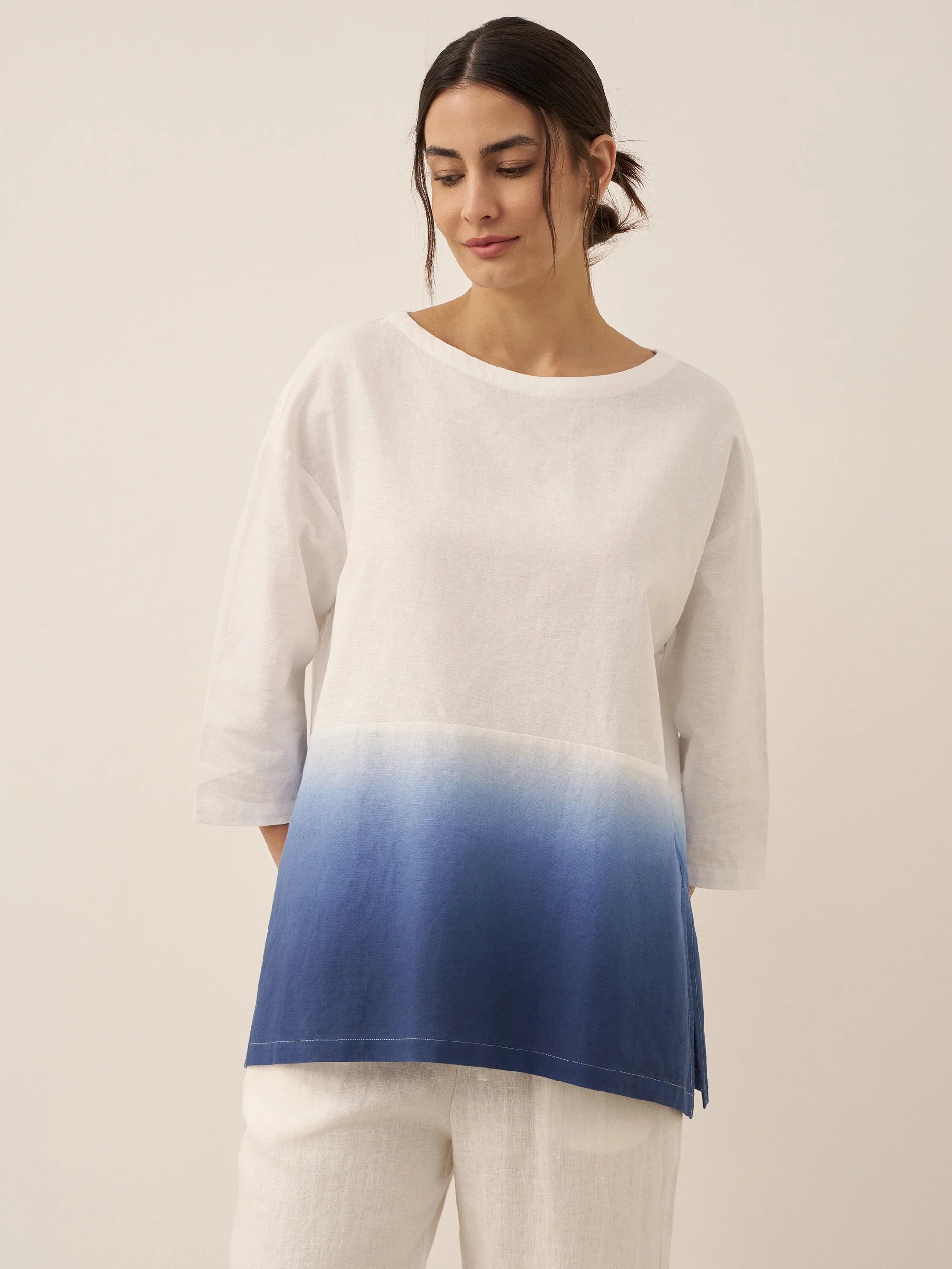 LINTICO Linen White Boat Neck Oversized Top AVA — side view