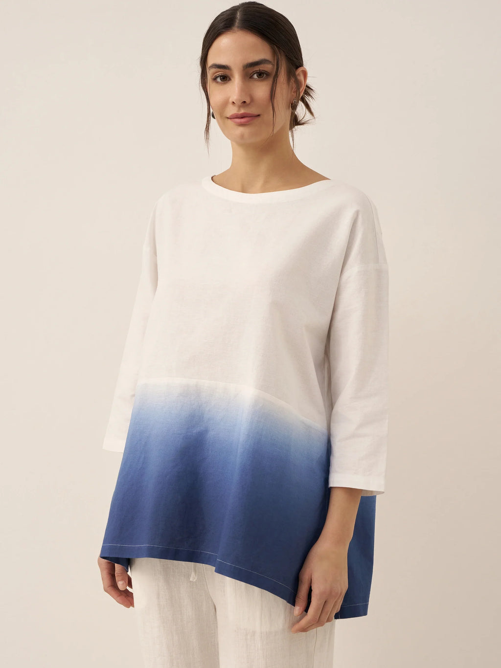 LINTICO Linen White Boat Neck Oversized Top AVA — back view