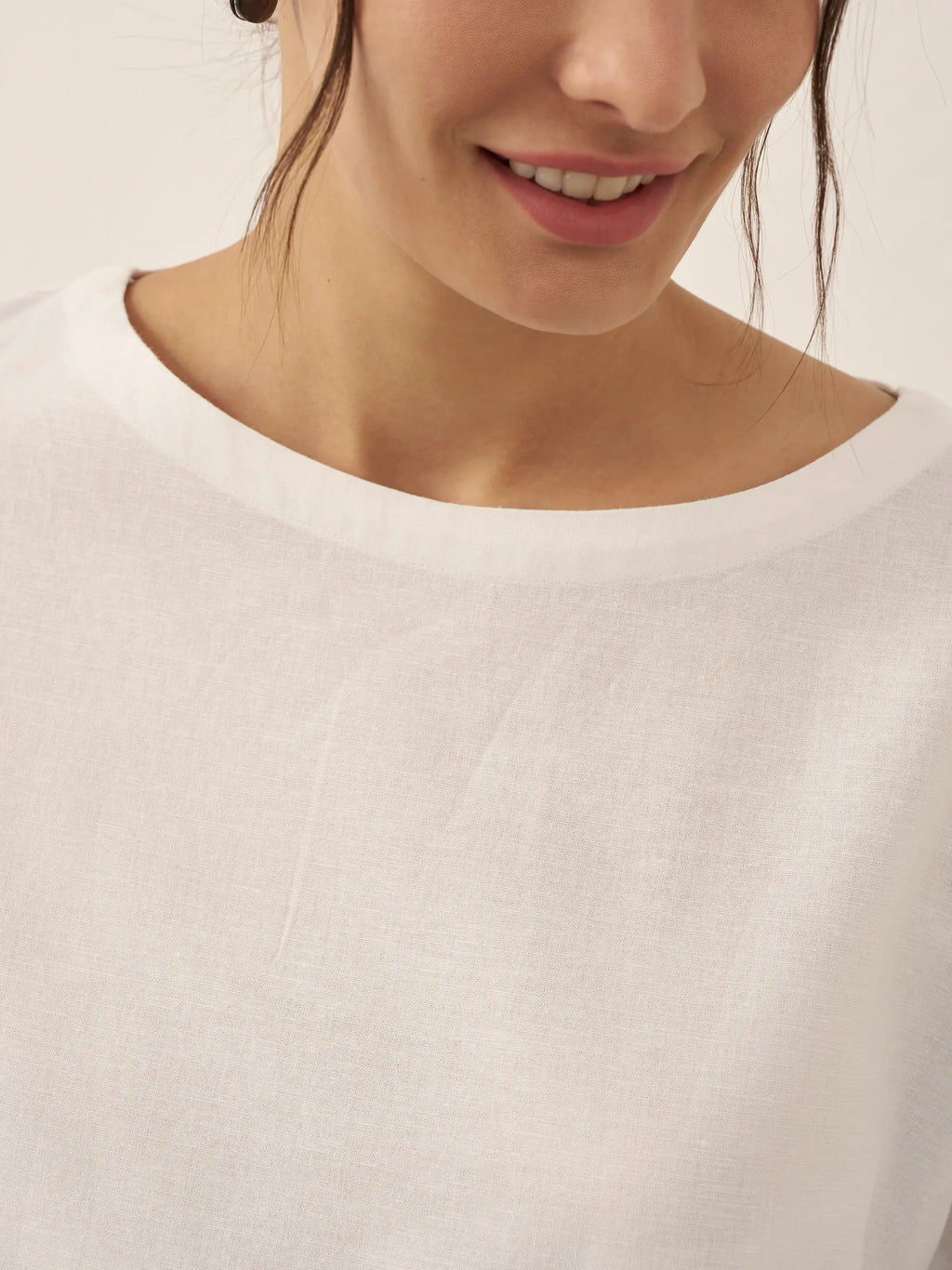 LINTICO Linen White Boat Neck Oversized Top AVA — color detail