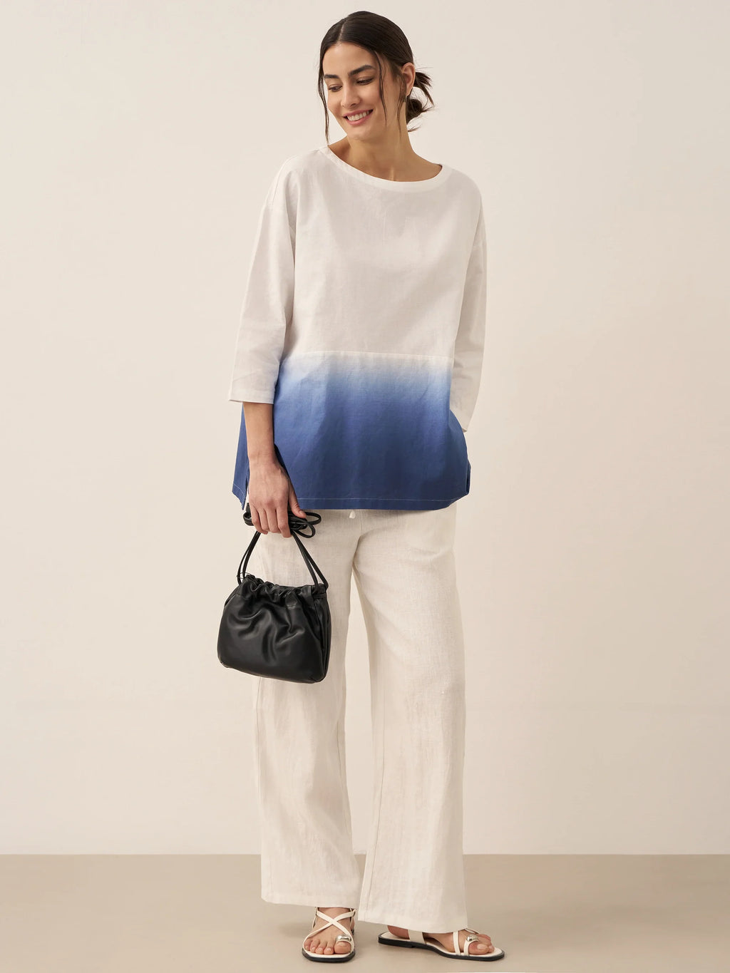LINTICO Linen White Boat Neck Oversized Top AVA — in-use photo