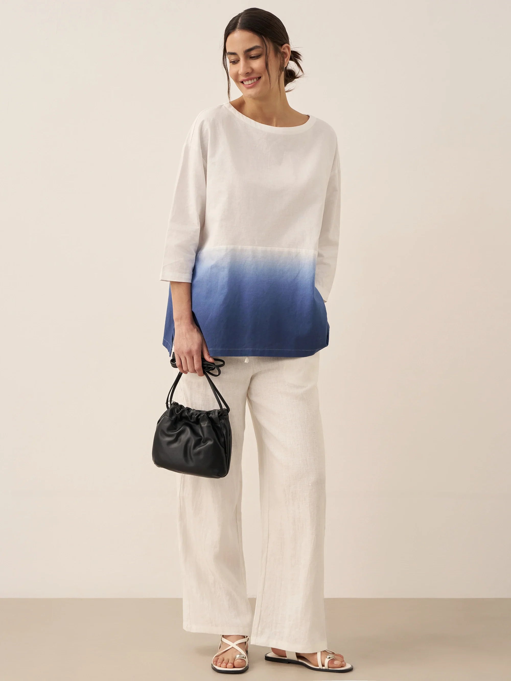 LINTICO Linen White Boat Neck Oversized Top AVA — in-use photo