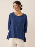 LINTICO 100% Linen Round Neck Artistic Stripe Top FLORENCE — main product shot