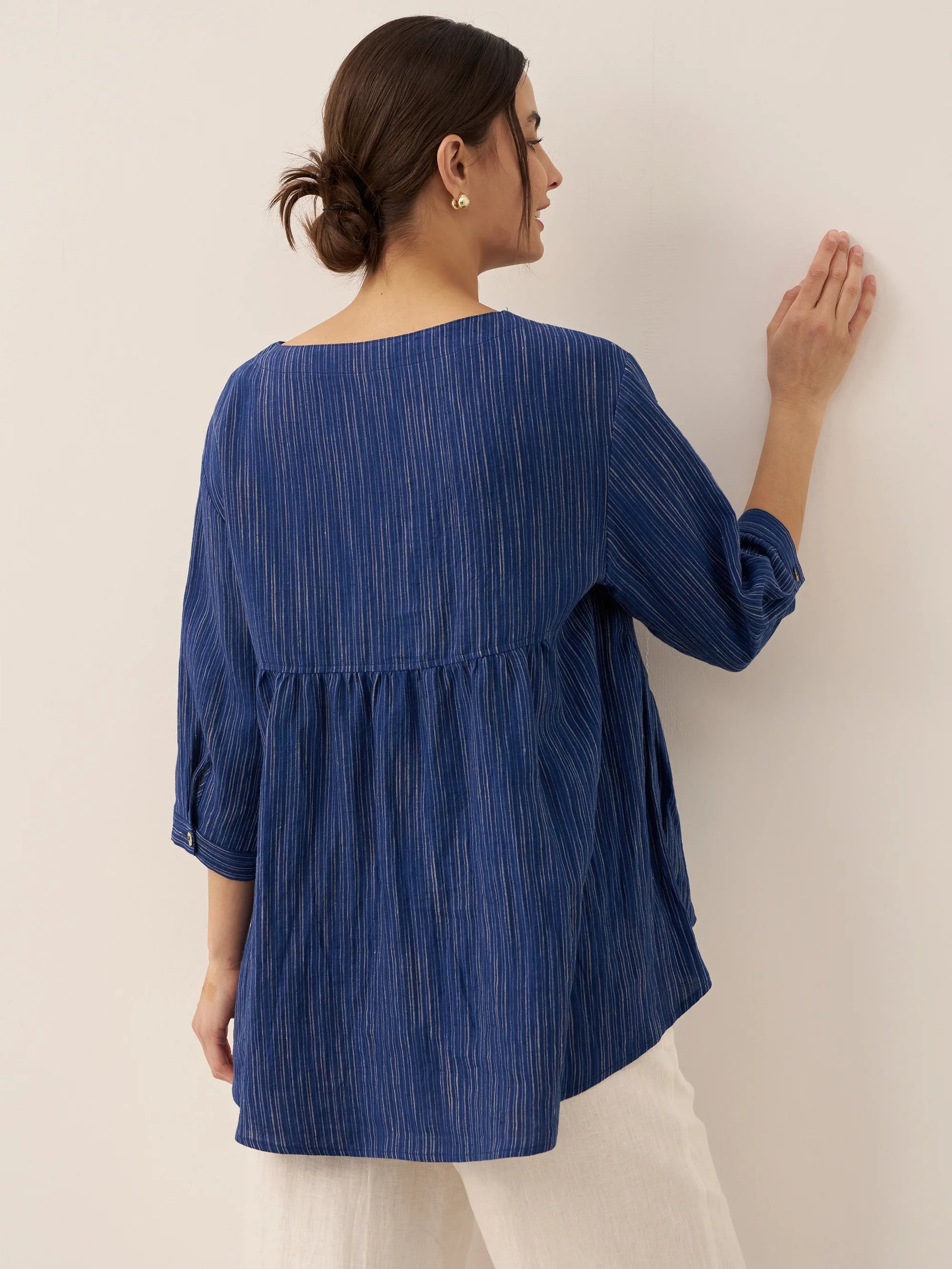 LINTICO 100% Linen Round Neck Artistic Stripe Top FLORENCE — tops-blouses-linen category context