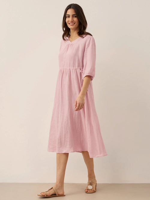 LINTICO 100% Linen A-Line Drawstring Waist Midi Dress DIXIE — construction detail