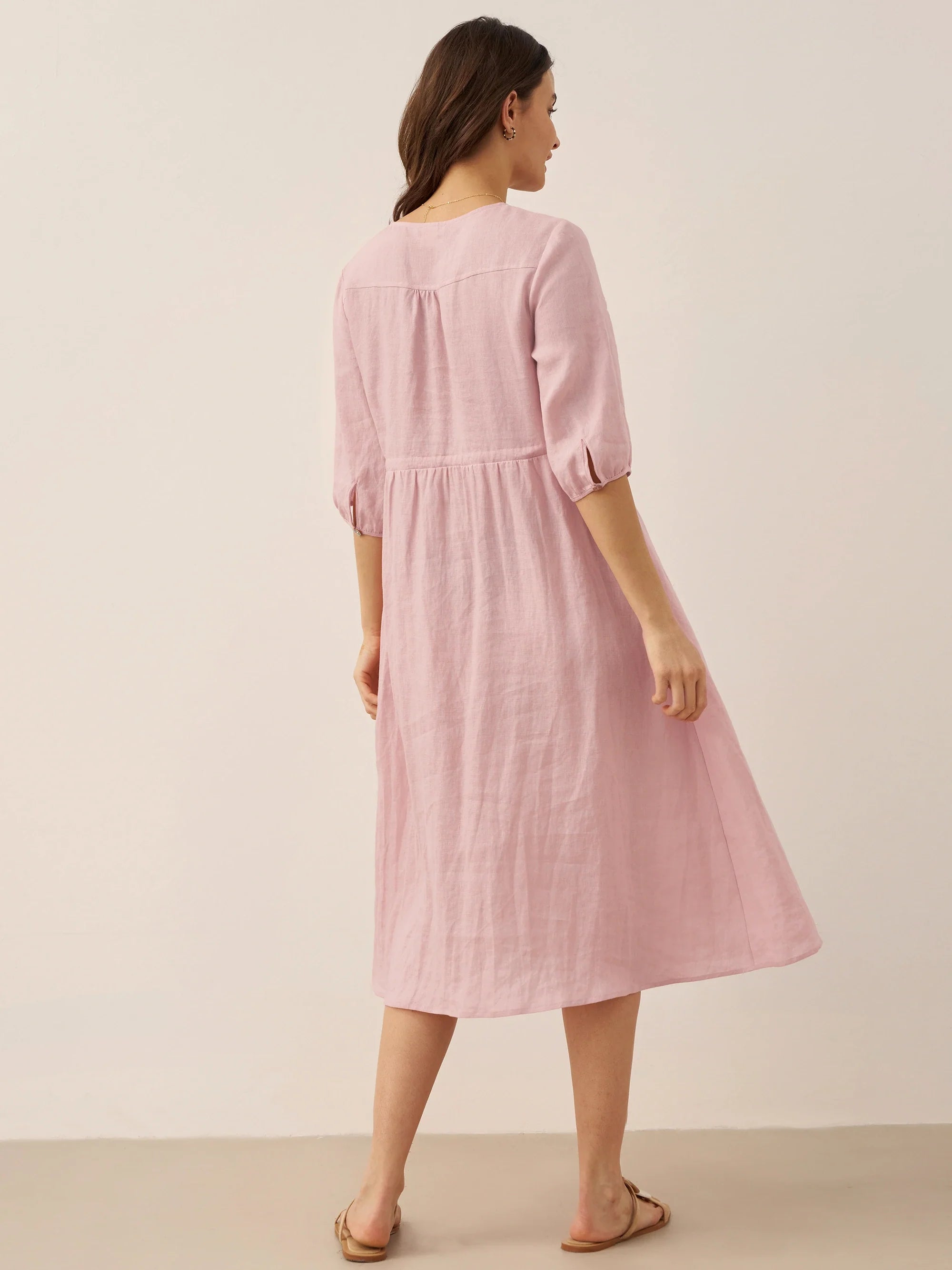 LINTICO 100% Linen A-Line Drawstring Waist Midi Dress DIXIE — dresses-midi dresses-linen category context
